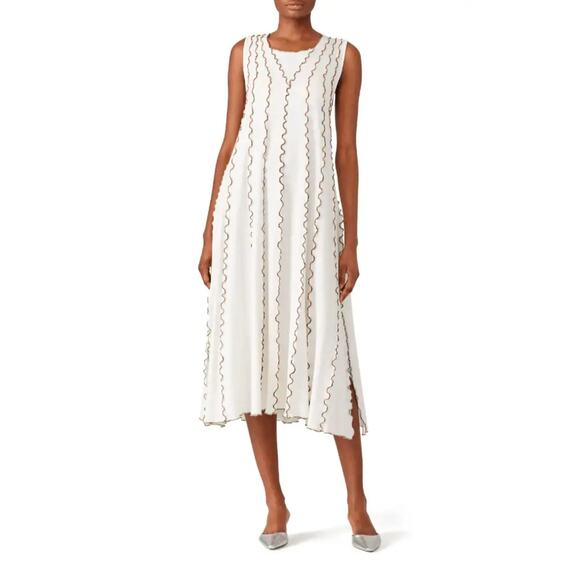 See by Chloe Cloudy white rainbow lettuce trim asymmetric hem Y2K midi dress S - Picture 1 of 11
